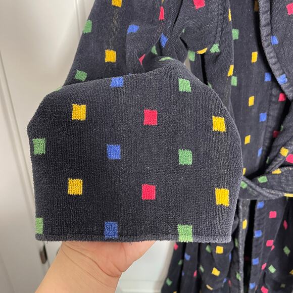 Vintage Pretti of Italy Men's Long Robe OS Black Knit Tie Belt Cotton Terry - Picture 4 of 10